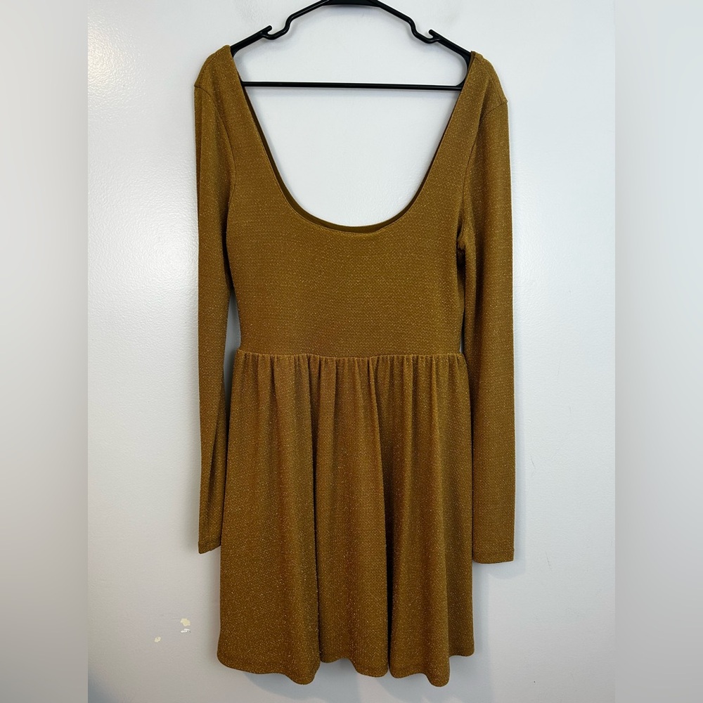 Free People sparkly gold  Long Sleeve Mini Dress - Picture 2 of 11